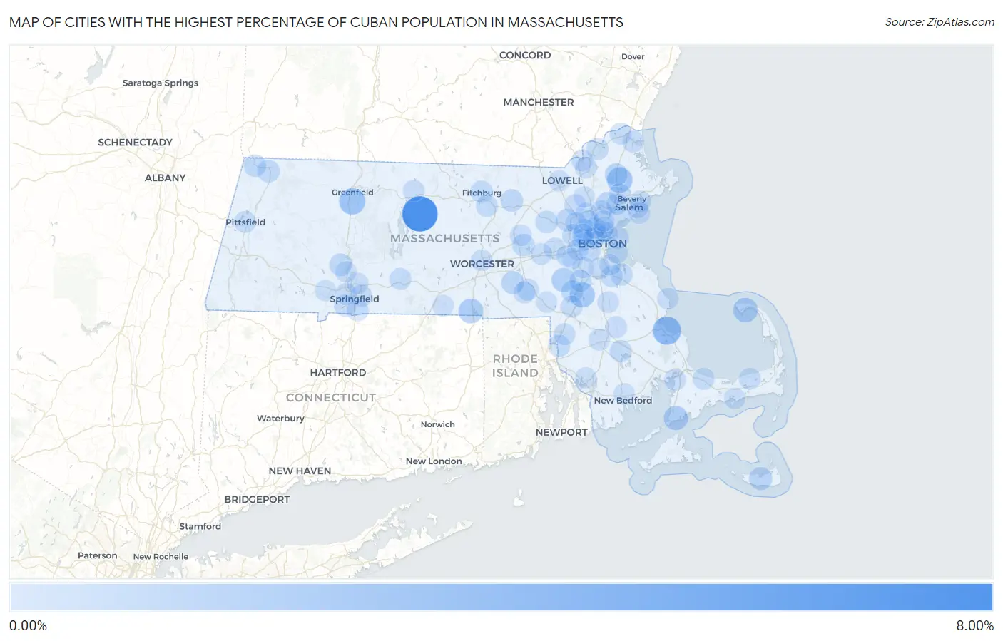 Cities with the Highest Percentage of Cuban Population in Massachusetts Map