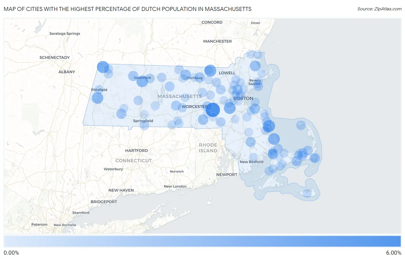 Cities with the Highest Percentage of Dutch Population in Massachusetts Map