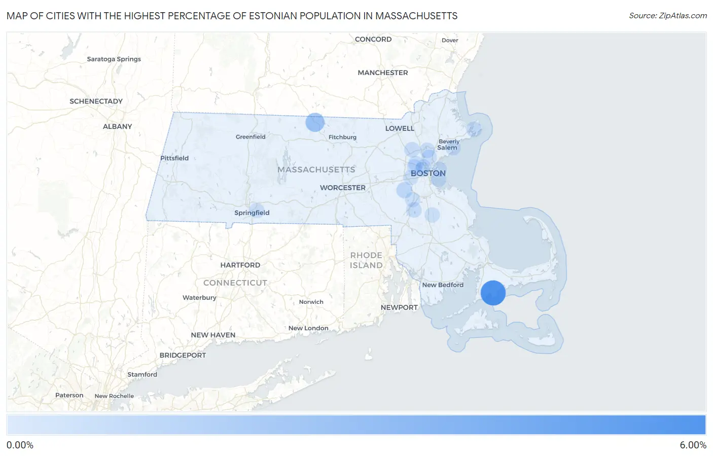 Cities with the Highest Percentage of Estonian Population in Massachusetts Map