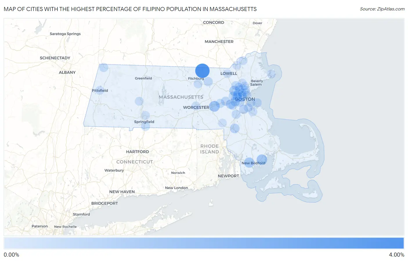 Cities with the Highest Percentage of Filipino Population in Massachusetts Map