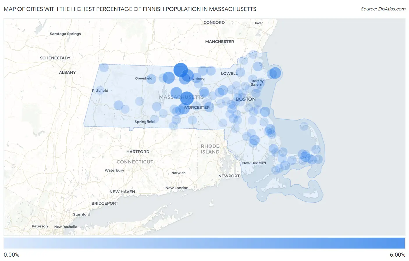 Cities with the Highest Percentage of Finnish Population in Massachusetts Map