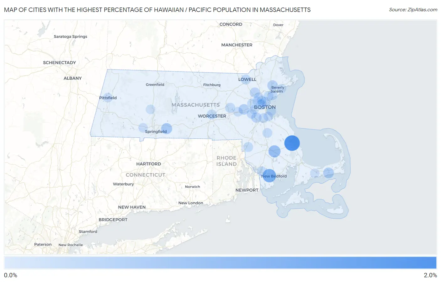 Cities with the Highest Percentage of Hawaiian / Pacific Population in Massachusetts Map