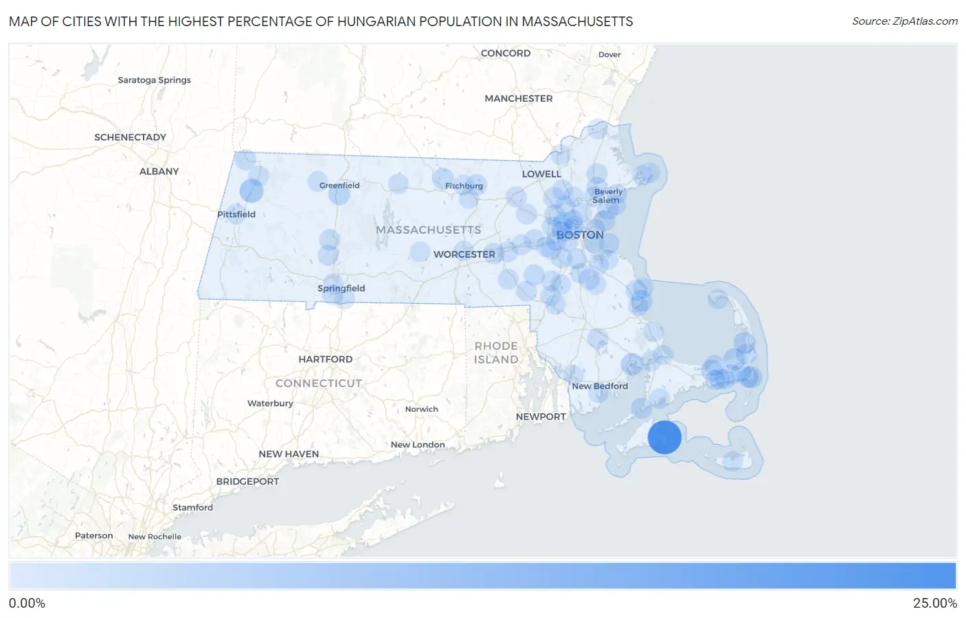 Cities with the Highest Percentage of Hungarian Population in Massachusetts Map