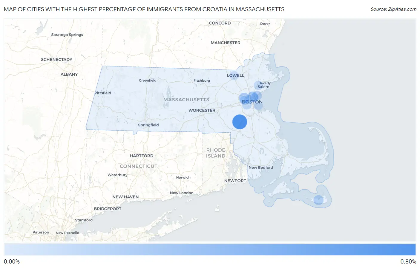 Cities with the Highest Percentage of Immigrants from Croatia in Massachusetts Map