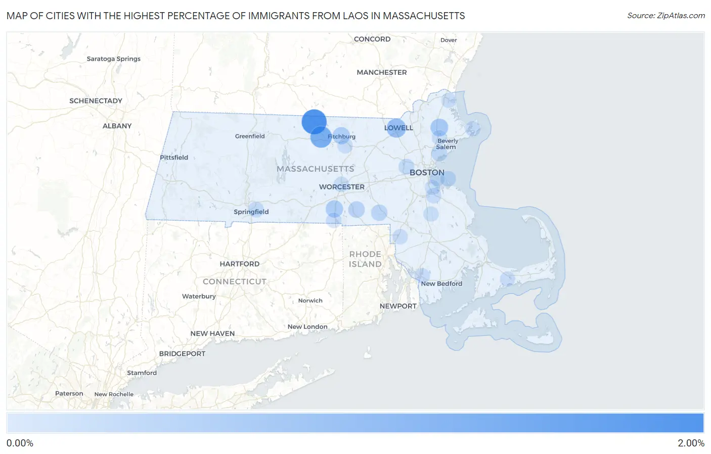 Cities with the Highest Percentage of Immigrants from Laos in Massachusetts Map