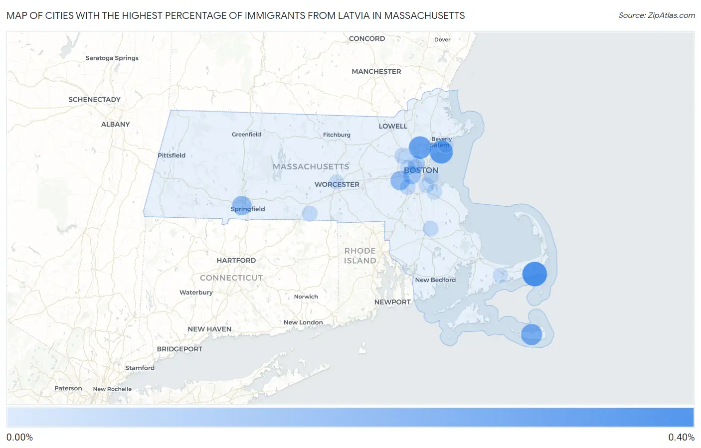 Cities with the Highest Percentage of Immigrants from Latvia in Massachusetts Map