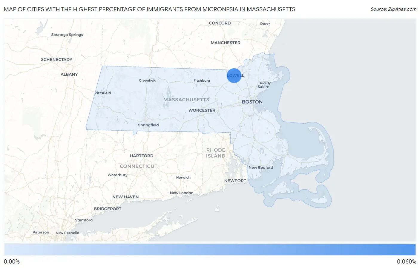 Cities with the Highest Percentage of Immigrants from Micronesia in Massachusetts Map
