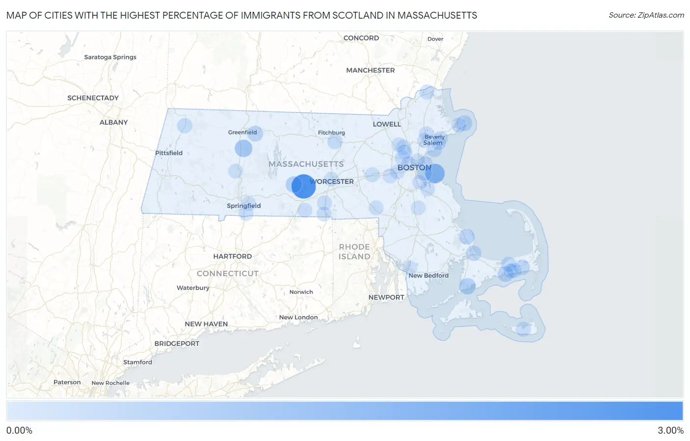 Cities with the Highest Percentage of Immigrants from Scotland in Massachusetts Map