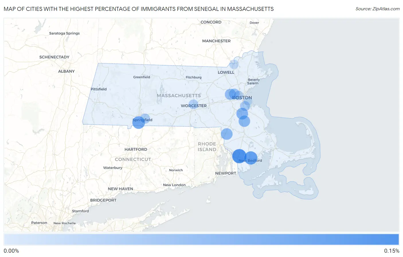 Cities with the Highest Percentage of Immigrants from Senegal in Massachusetts Map