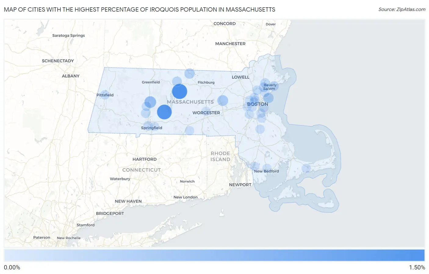 Cities with the Highest Percentage of Iroquois Population in Massachusetts Map