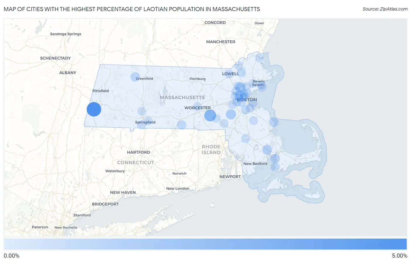 Cities with the Highest Percentage of Laotian Population in Massachusetts Map