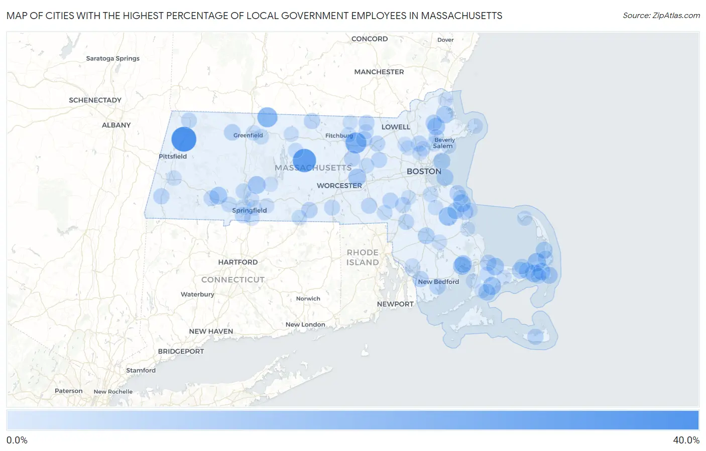 Cities with the Highest Percentage of Local Government Employees in Massachusetts Map