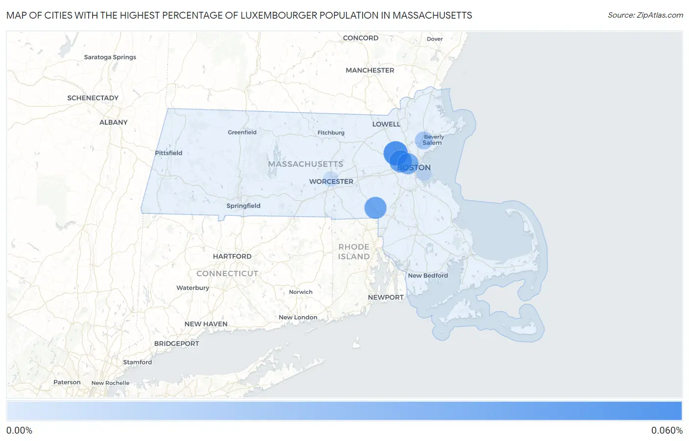 Cities with the Highest Percentage of Luxembourger Population in Massachusetts Map