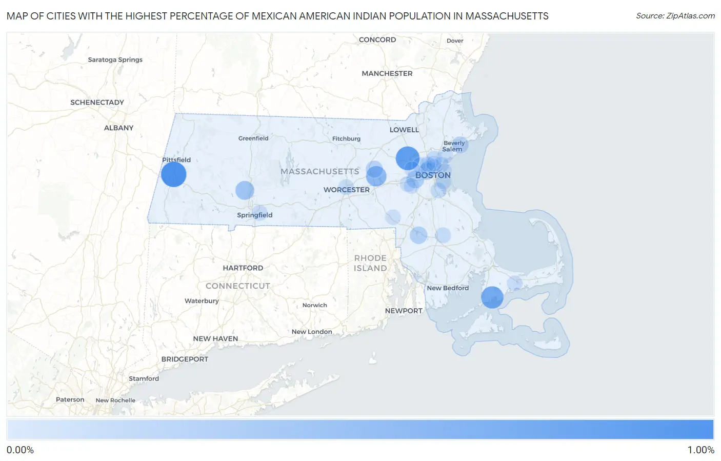 Cities with the Highest Percentage of Mexican American Indian Population in Massachusetts Map