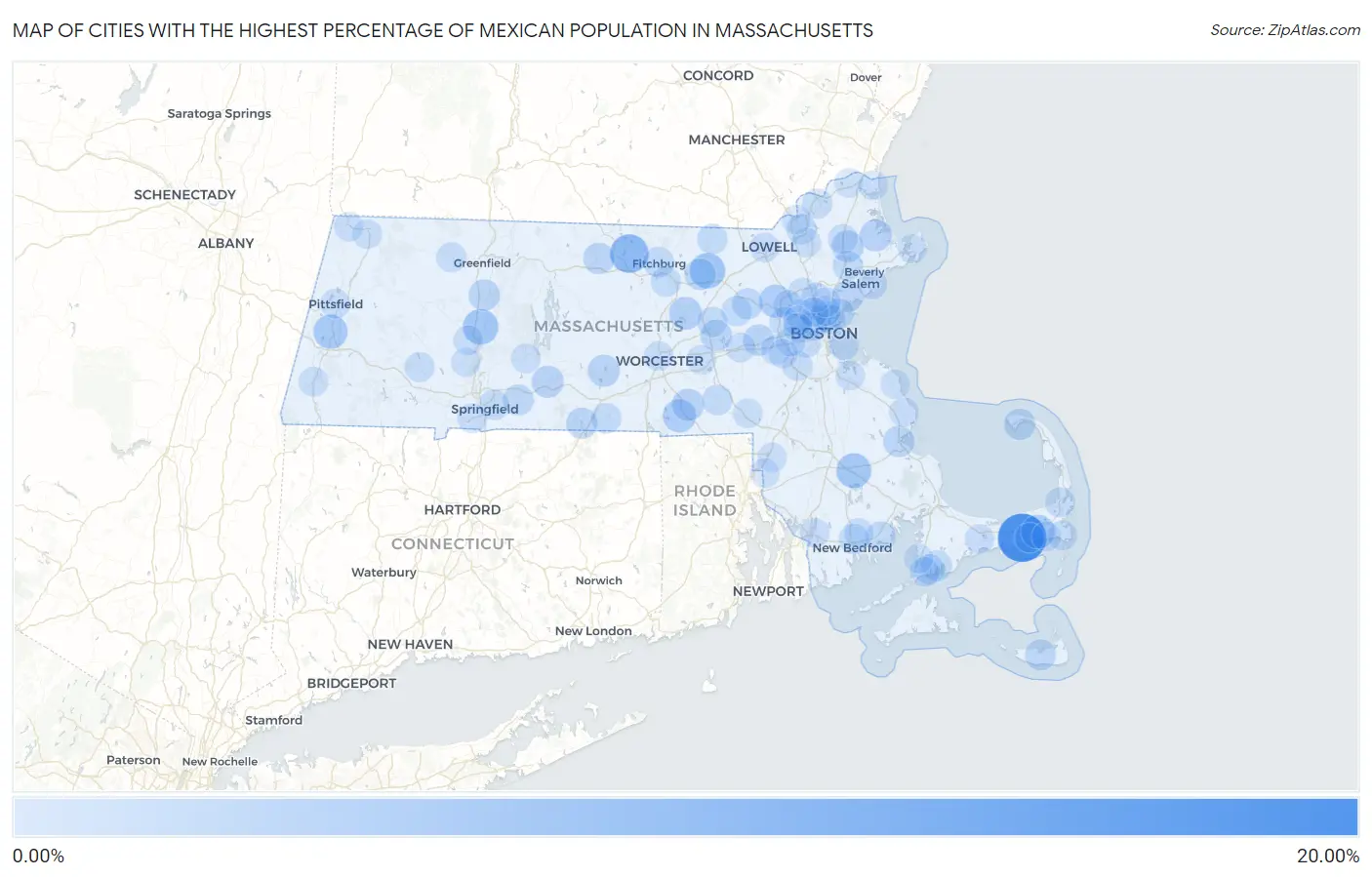 Cities with the Highest Percentage of Mexican Population in Massachusetts Map