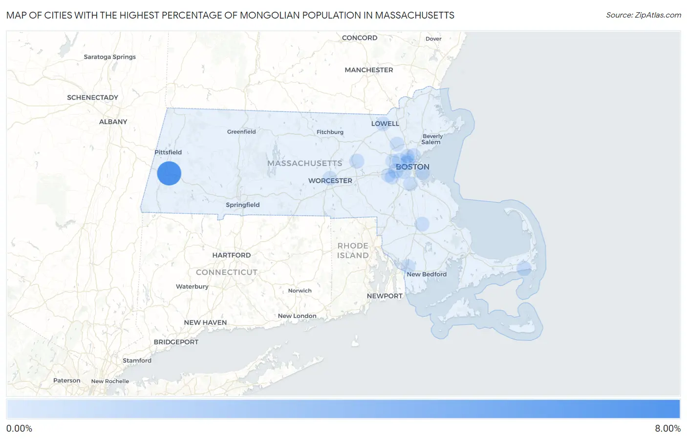 Cities with the Highest Percentage of Mongolian Population in Massachusetts Map