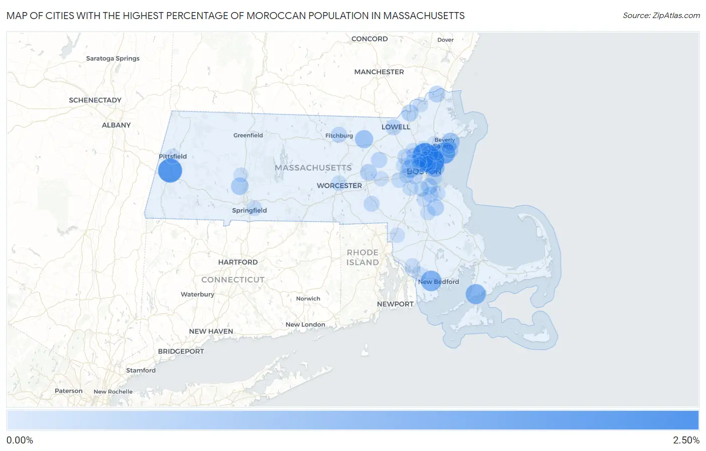 Cities with the Highest Percentage of Moroccan Population in Massachusetts Map