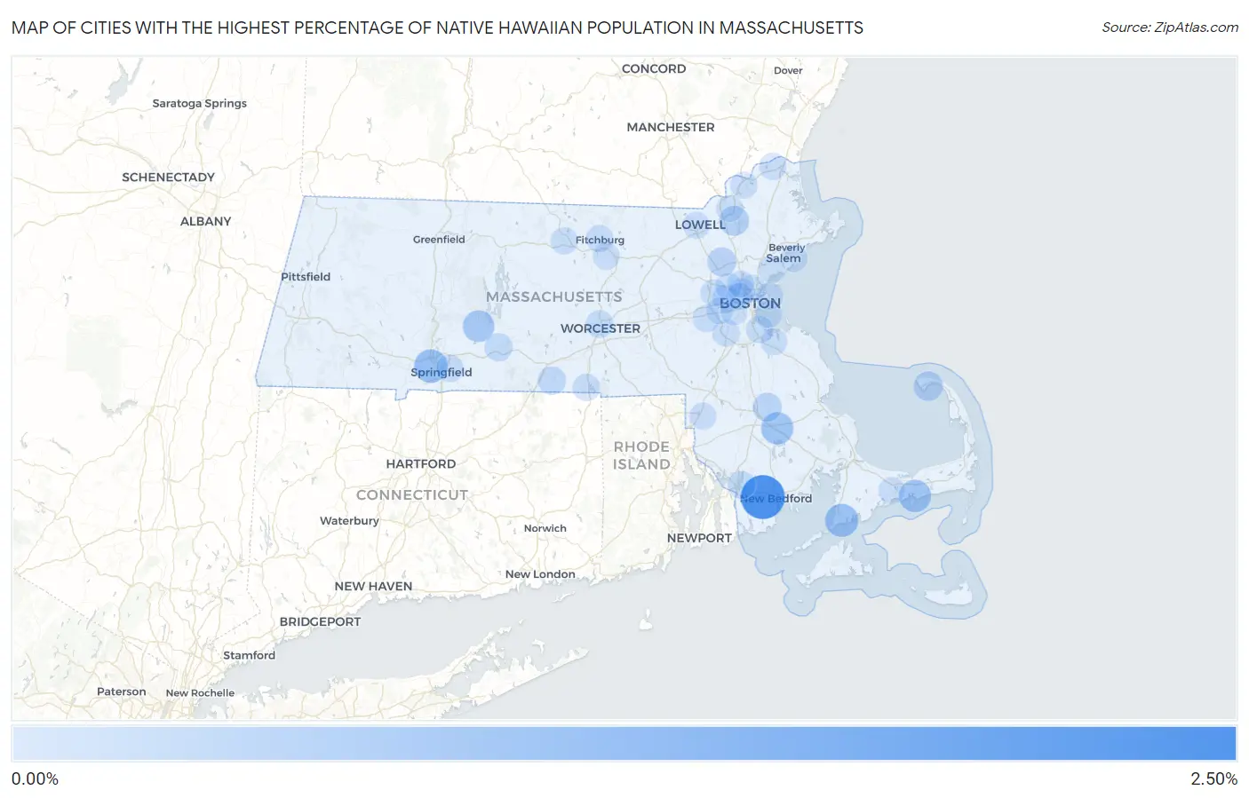 Cities with the Highest Percentage of Native Hawaiian Population in Massachusetts Map