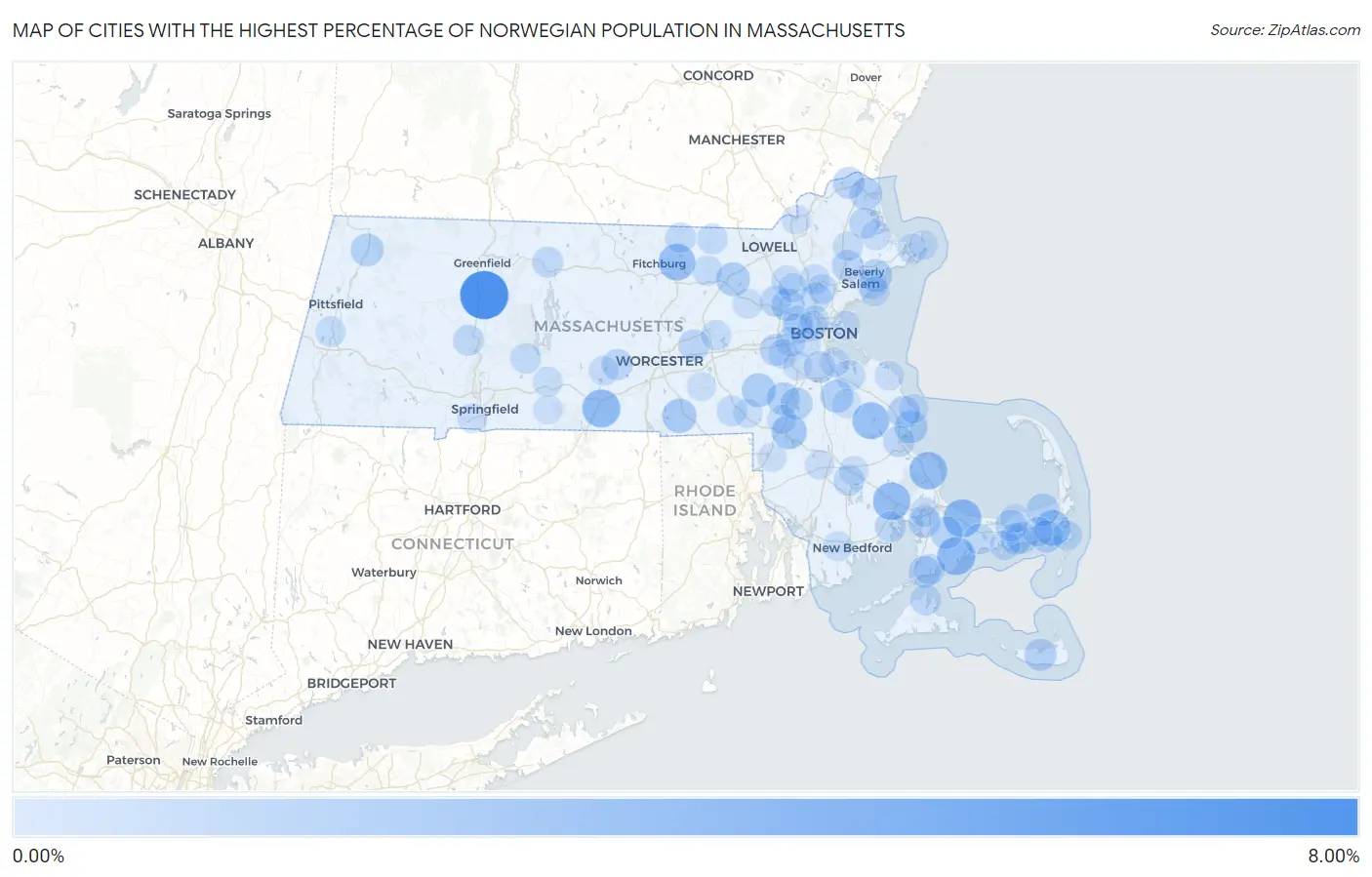 Cities with the Highest Percentage of Norwegian Population in Massachusetts Map