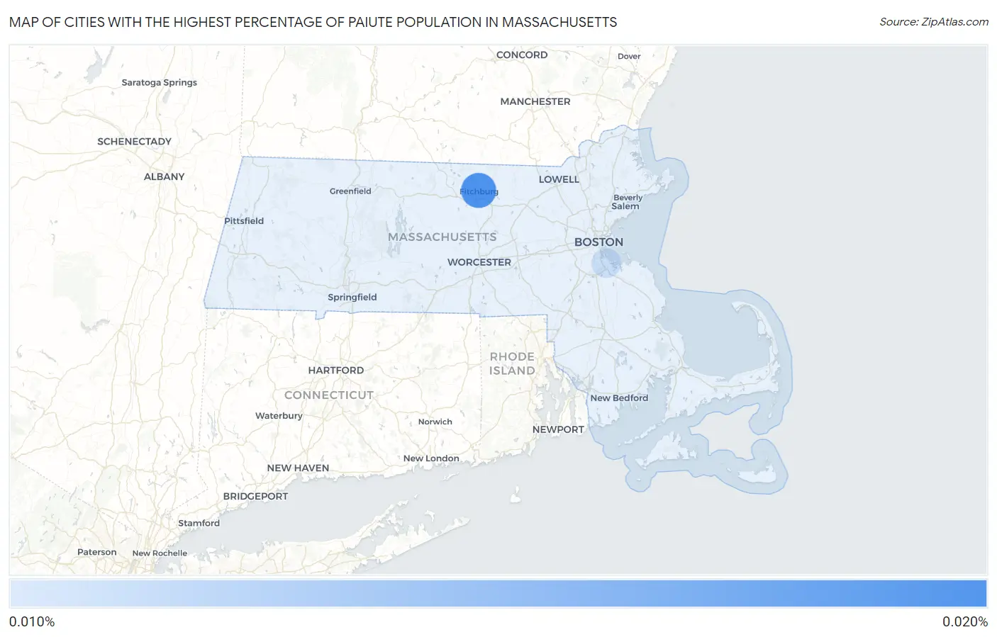 Cities with the Highest Percentage of Paiute Population in Massachusetts Map