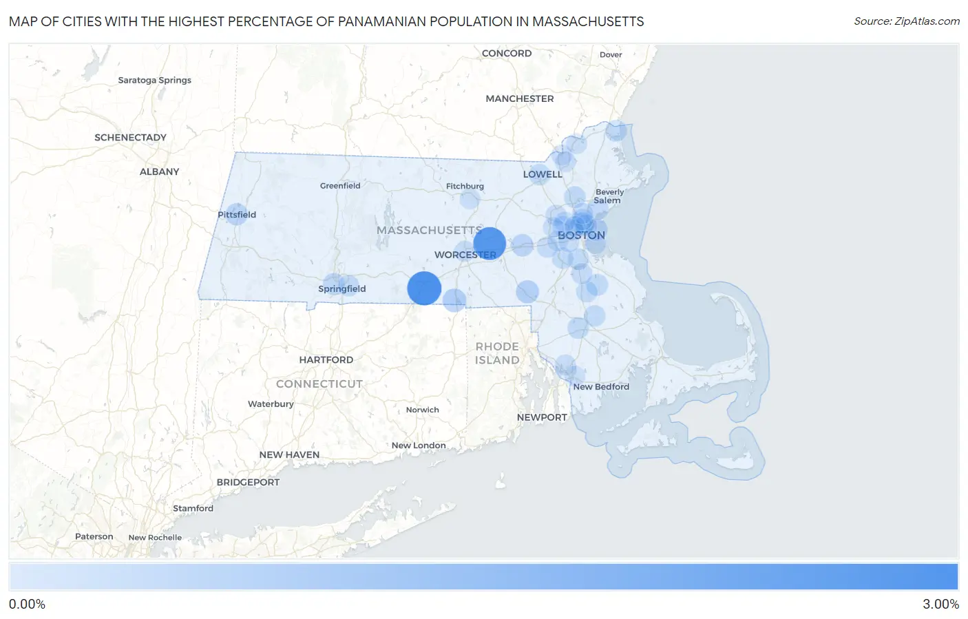 Cities with the Highest Percentage of Panamanian Population in Massachusetts Map