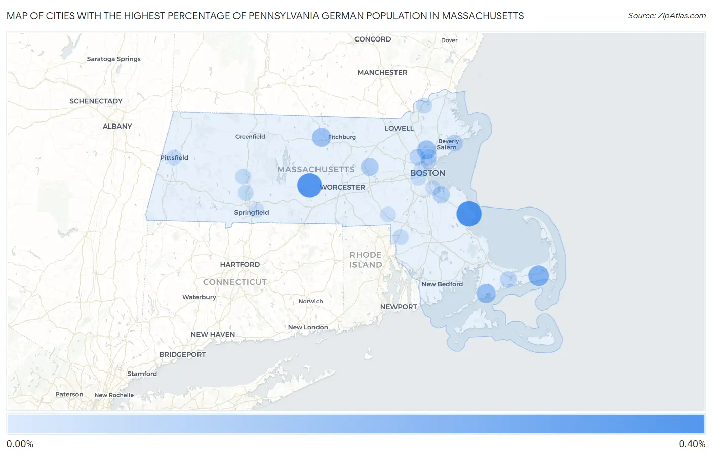 Cities with the Highest Percentage of Pennsylvania German Population in Massachusetts Map
