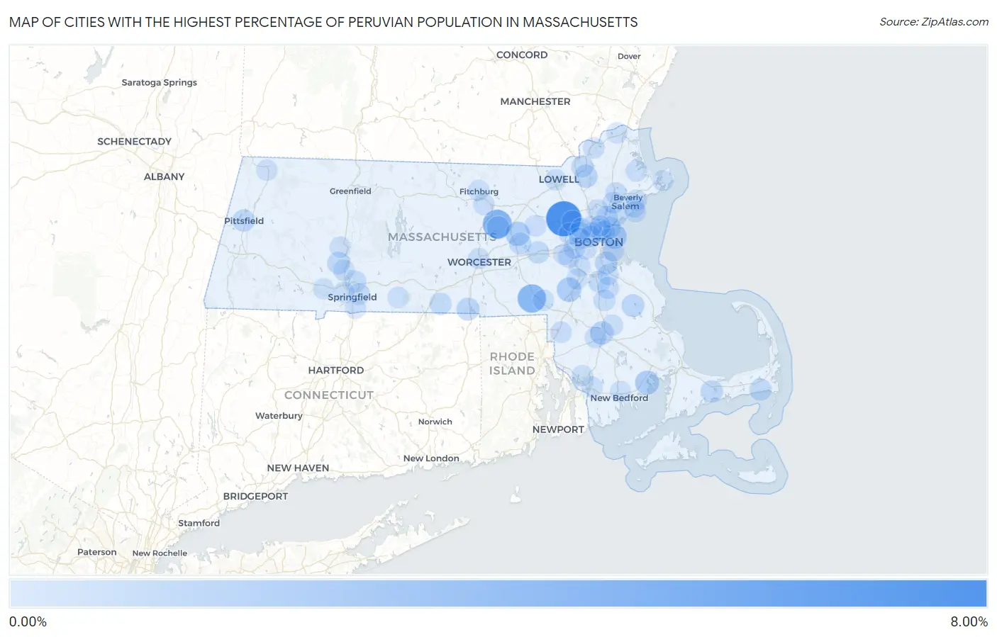 Cities with the Highest Percentage of Peruvian Population in Massachusetts Map