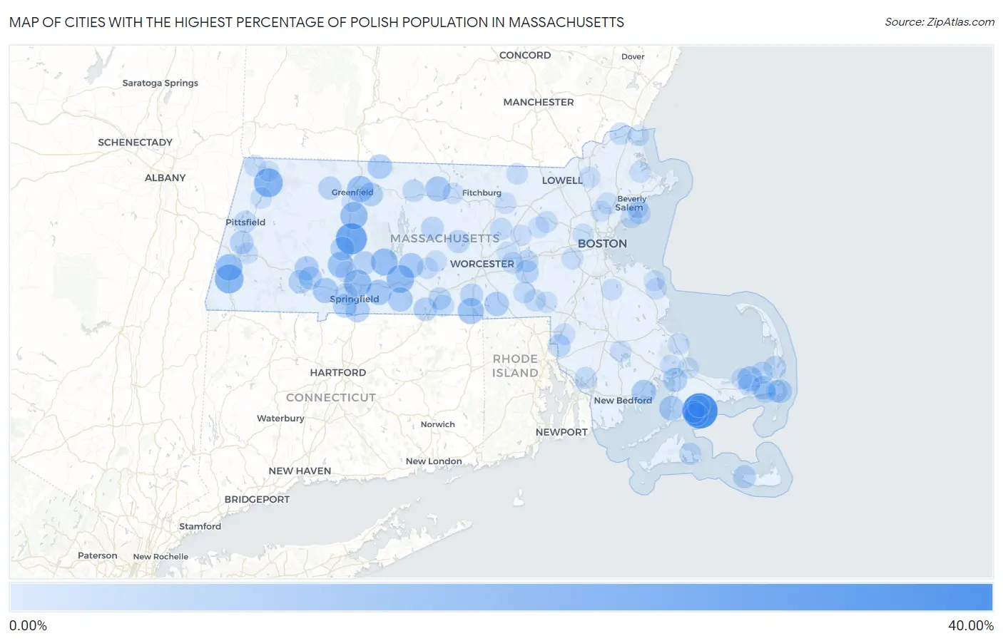 Cities with the Highest Percentage of Polish Population in Massachusetts Map