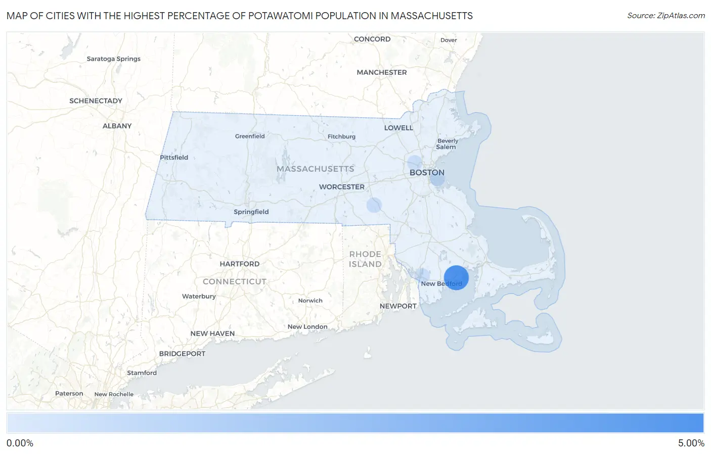 Cities with the Highest Percentage of Potawatomi Population in Massachusetts Map
