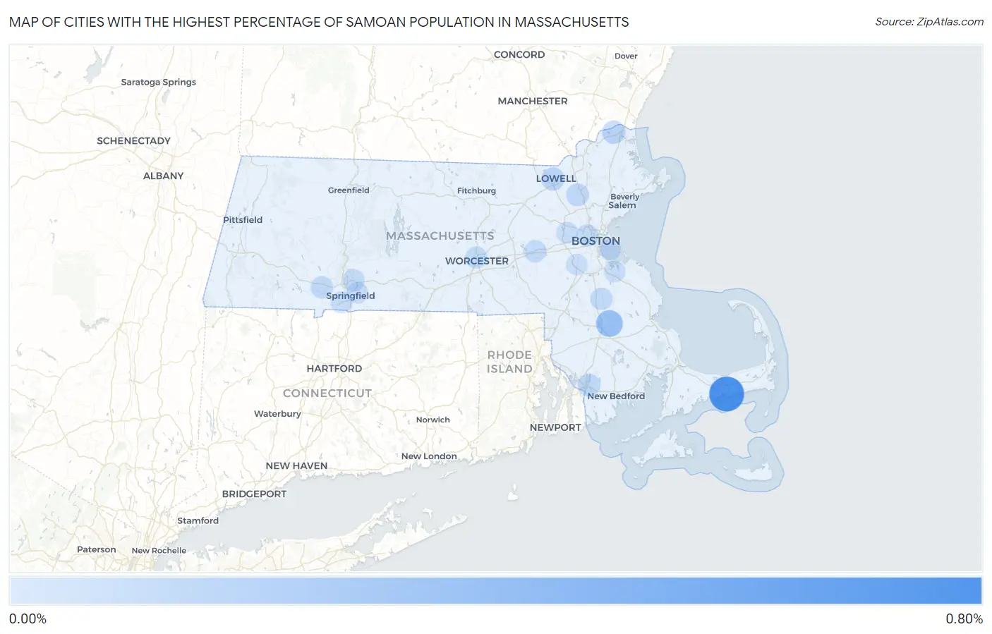 Cities with the Highest Percentage of Samoan Population in Massachusetts Map