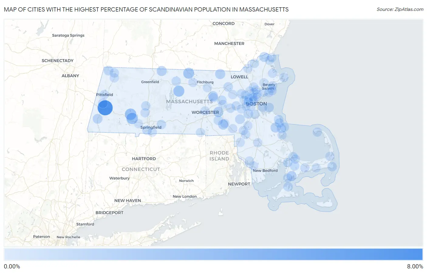 Cities with the Highest Percentage of Scandinavian Population in Massachusetts Map