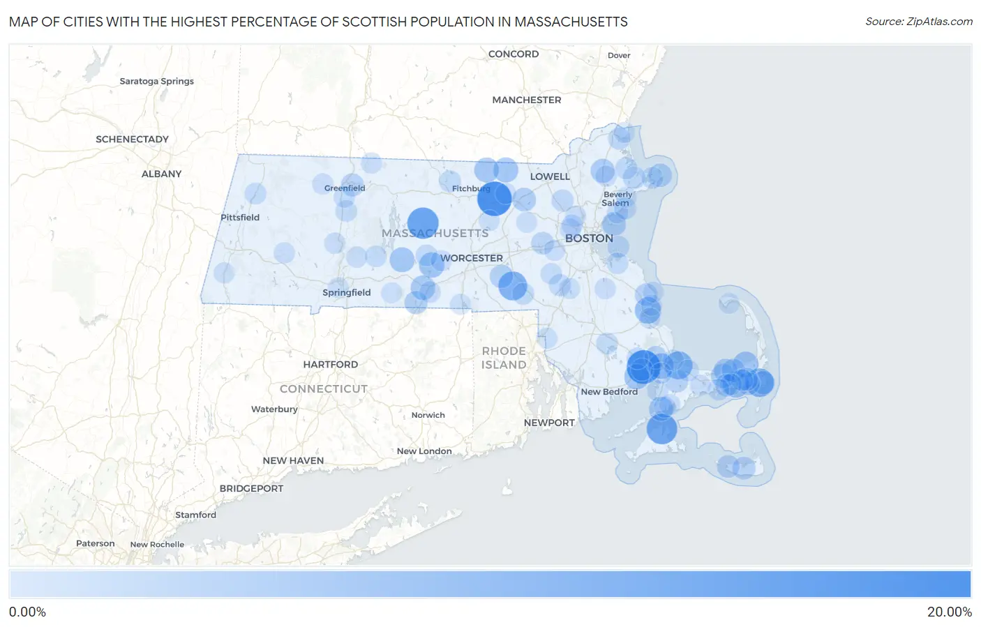 Cities with the Highest Percentage of Scottish Population in Massachusetts Map