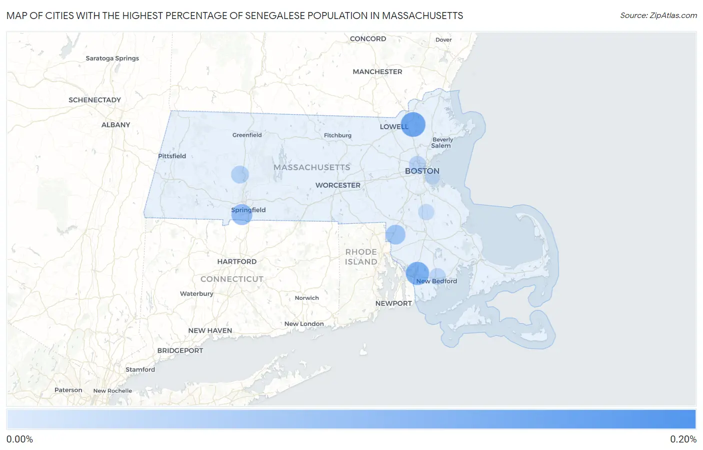 Cities with the Highest Percentage of Senegalese Population in Massachusetts Map