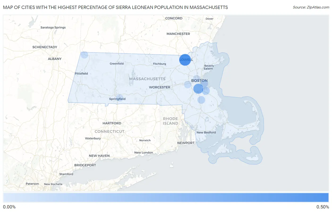 Cities with the Highest Percentage of Sierra Leonean Population in Massachusetts Map