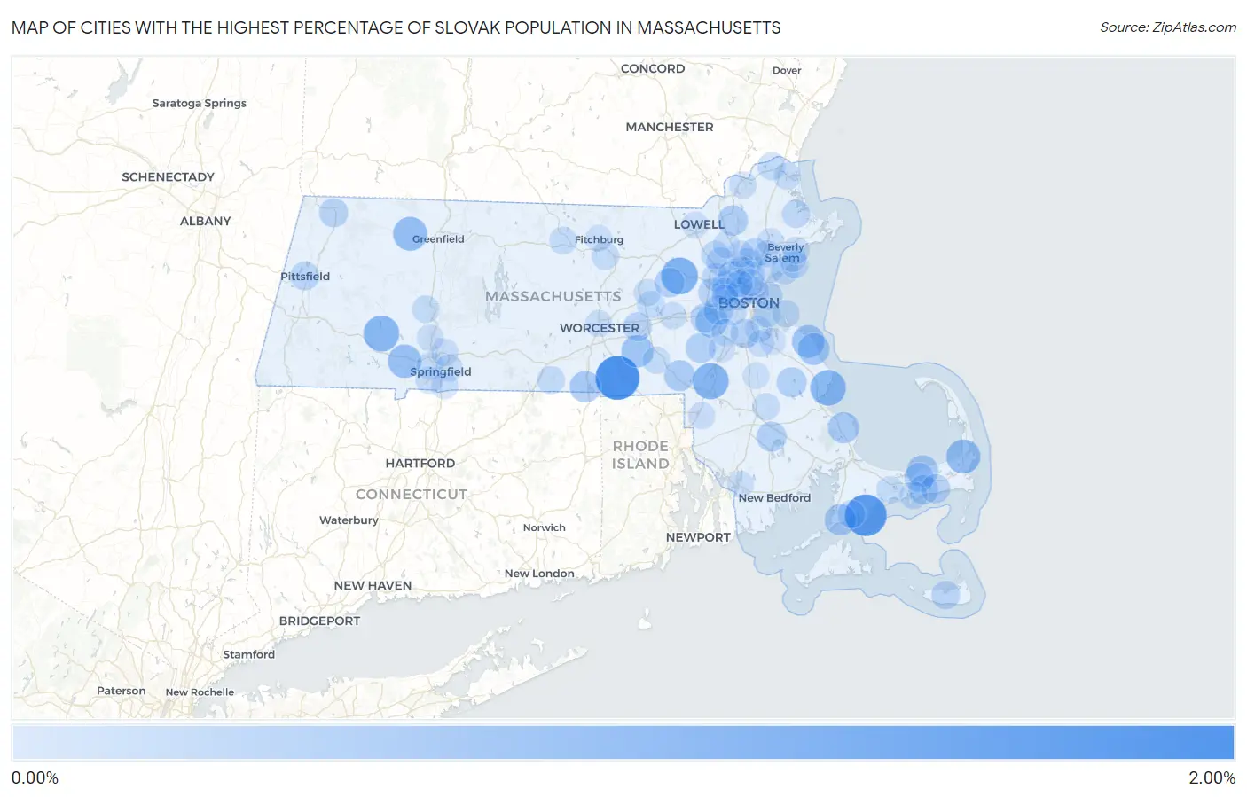 Cities with the Highest Percentage of Slovak Population in Massachusetts Map