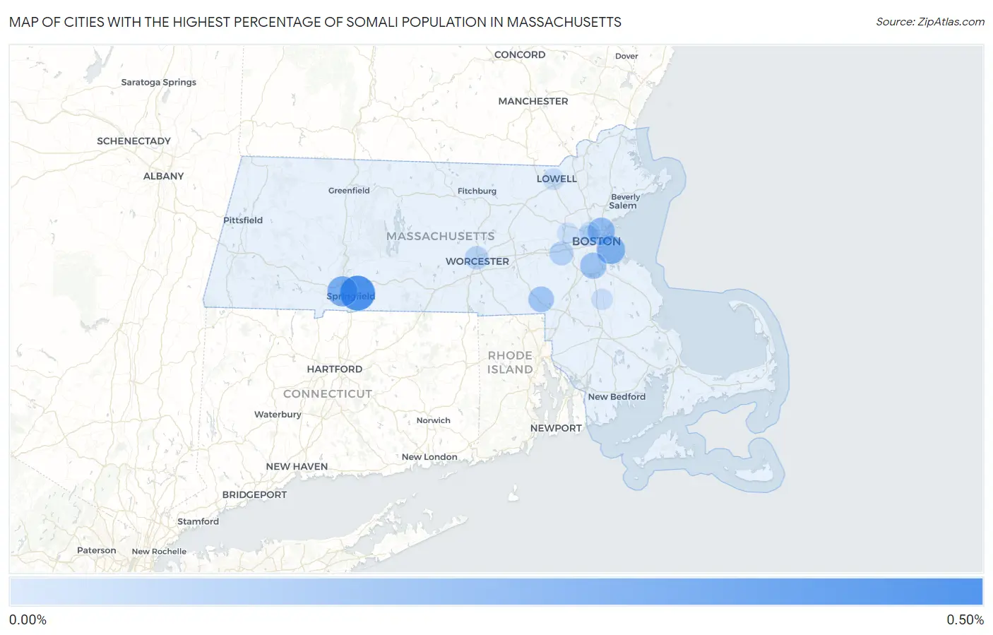 Cities with the Highest Percentage of Somali Population in Massachusetts Map