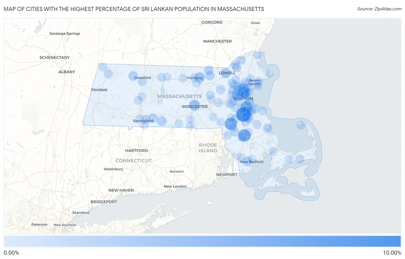 Cities with the Highest Percentage of Sri Lankan Population in Massachusetts Map