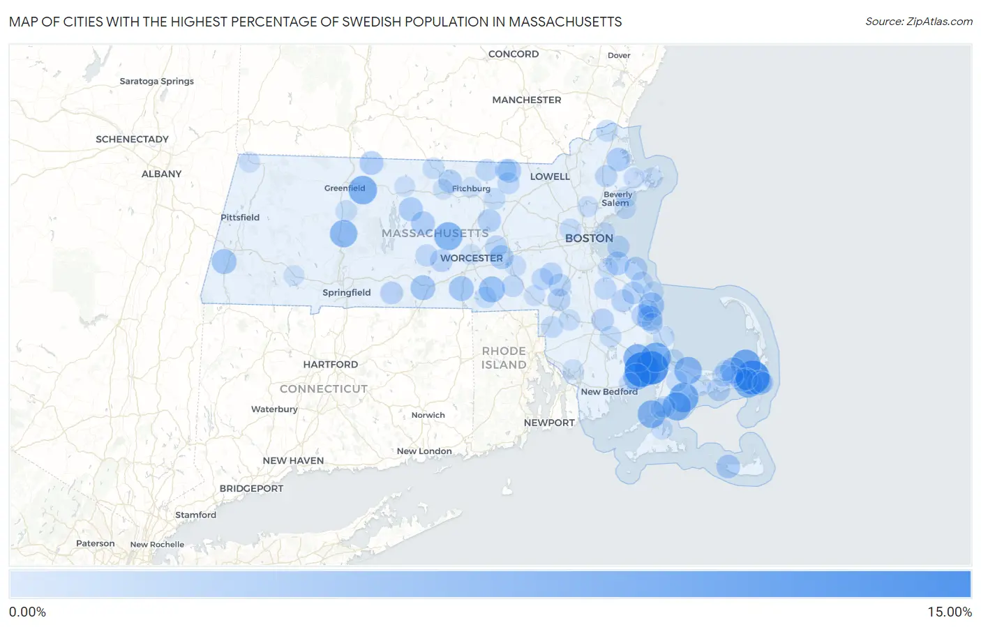 Cities with the Highest Percentage of Swedish Population in Massachusetts Map