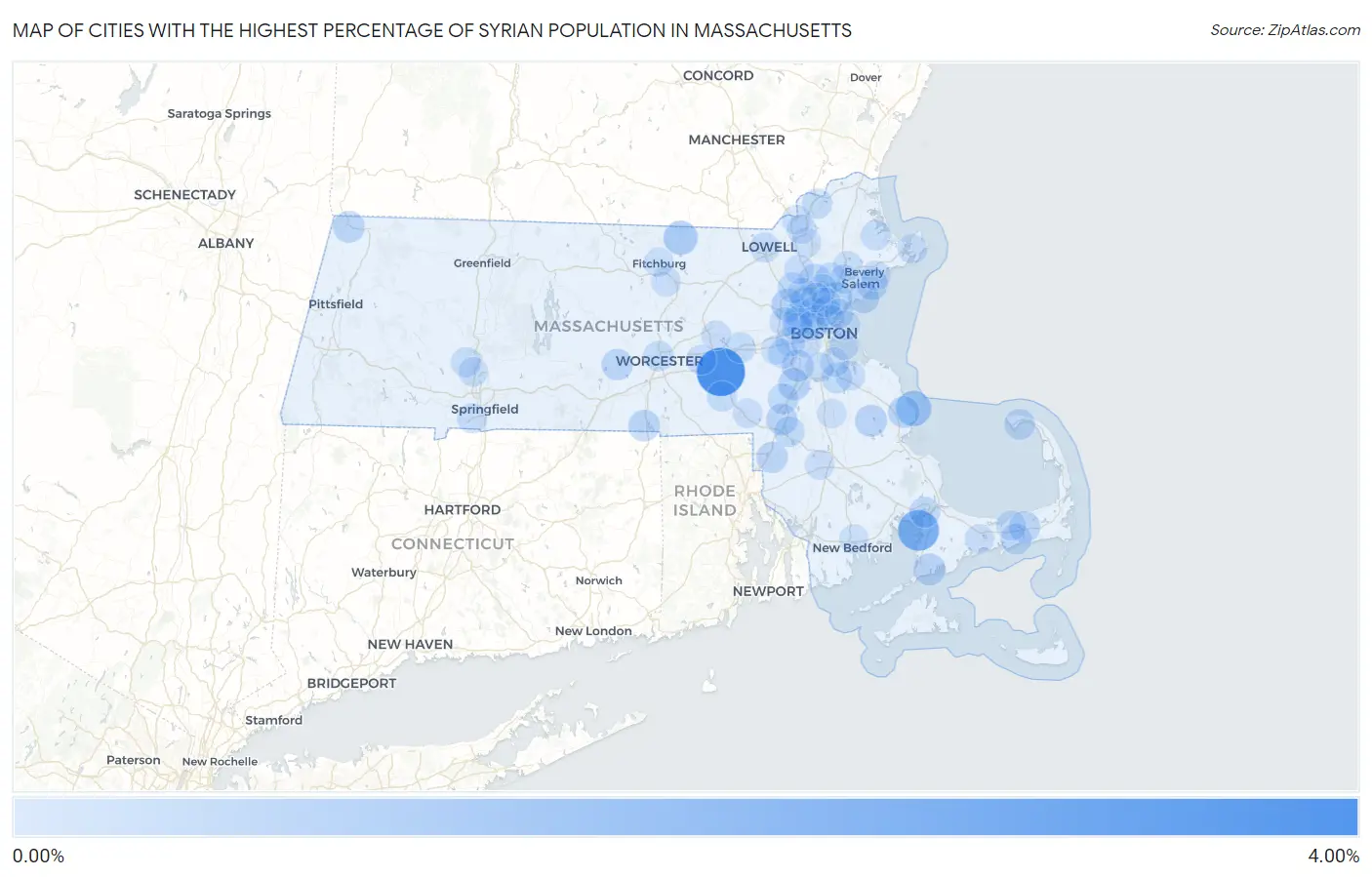 Cities with the Highest Percentage of Syrian Population in Massachusetts Map