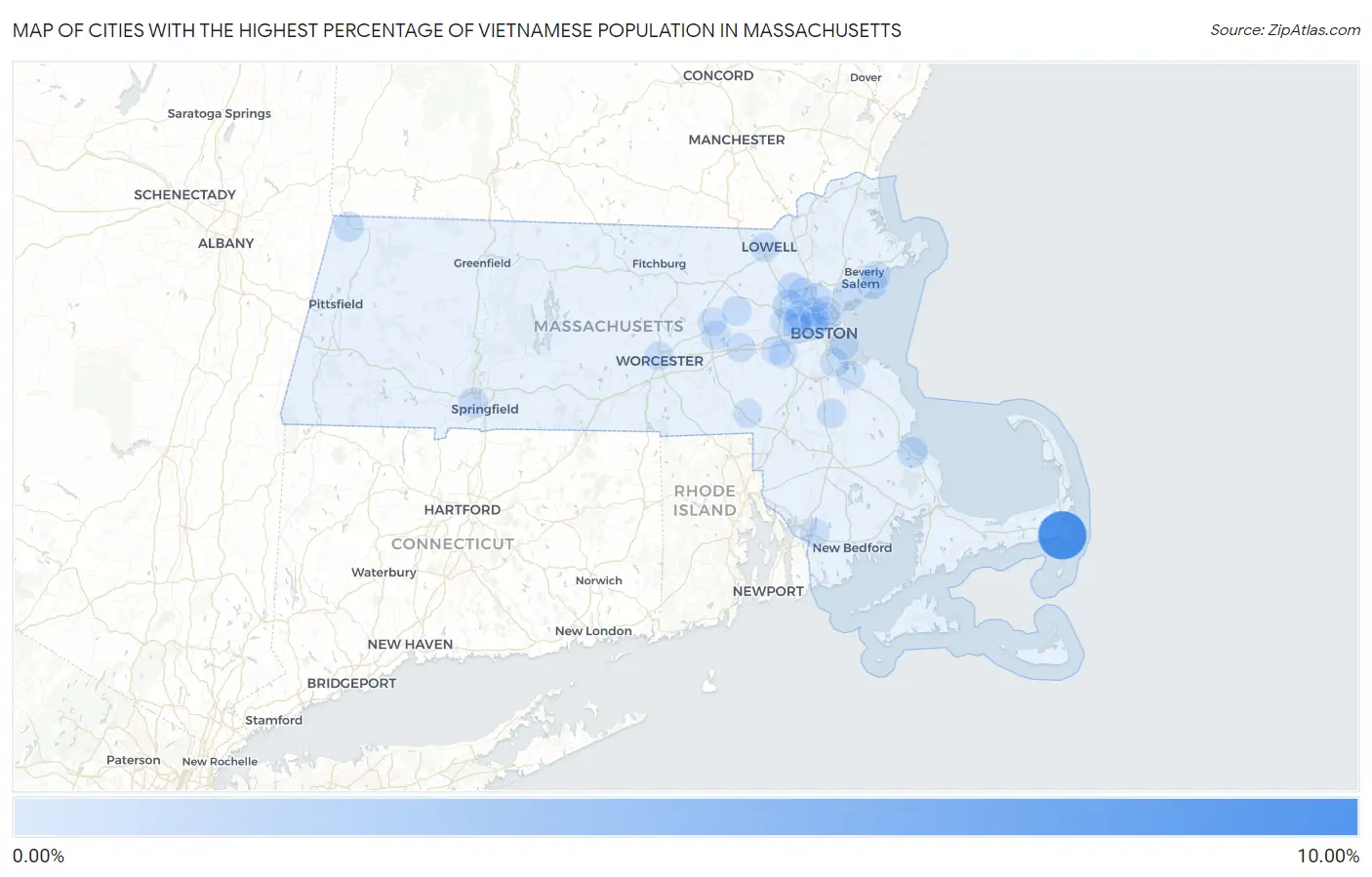 Cities with the Highest Percentage of Vietnamese Population in Massachusetts Map