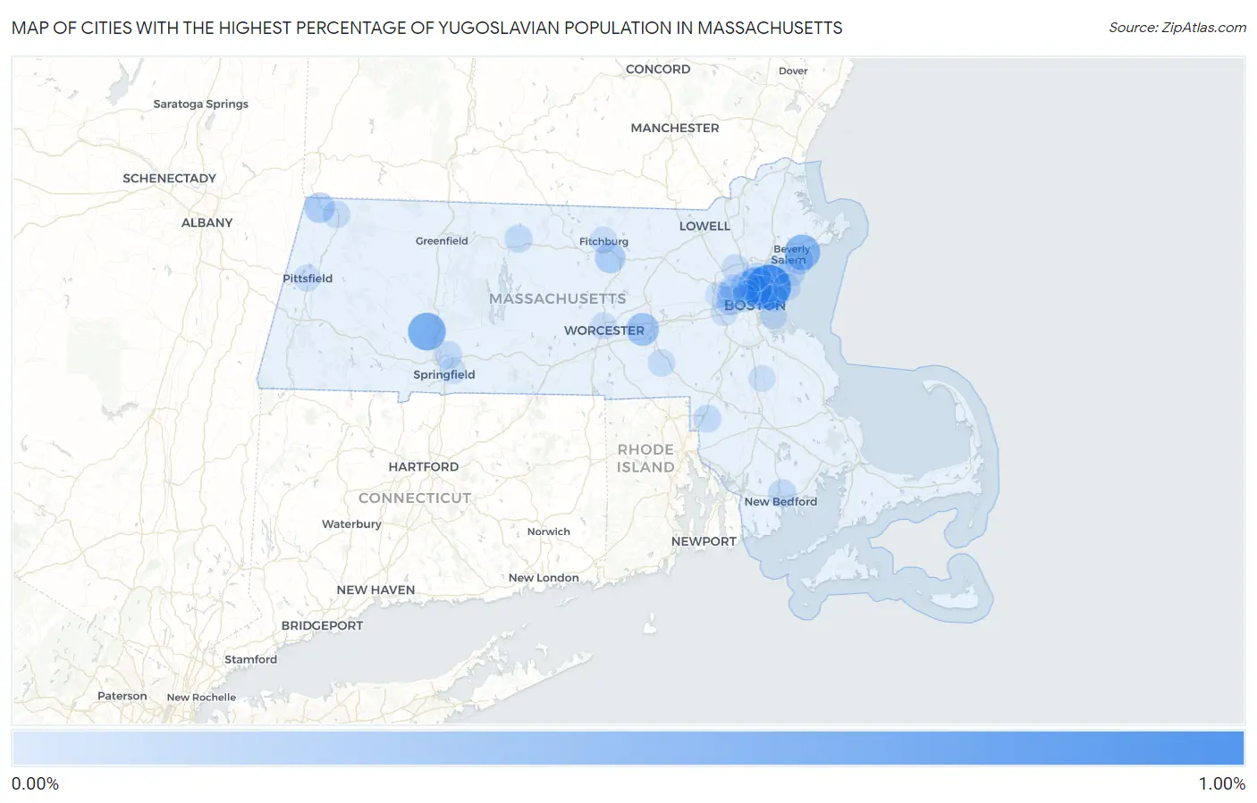 Cities with the Highest Percentage of Yugoslavian Population in Massachusetts Map