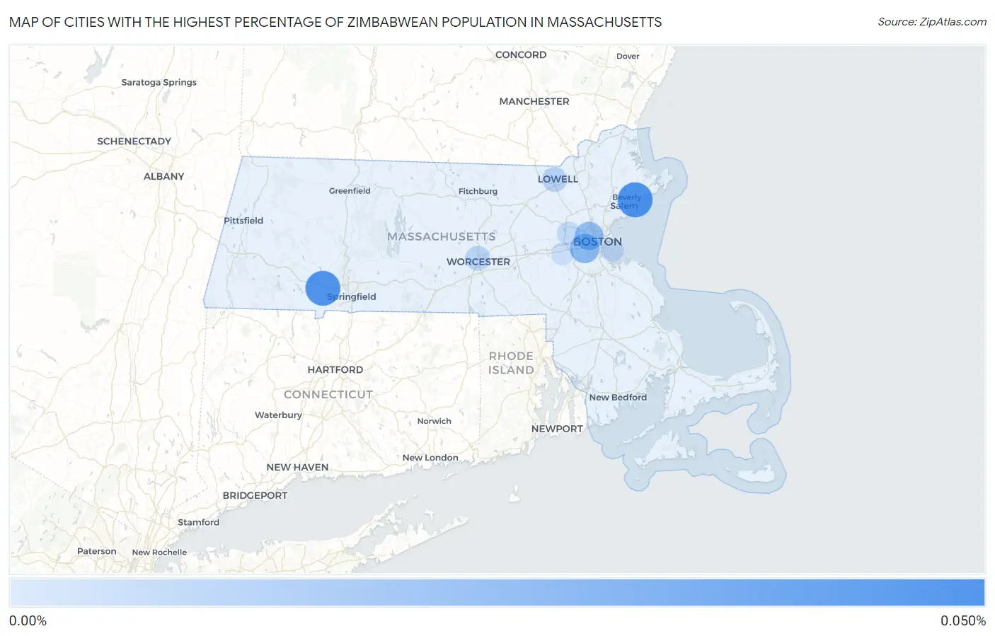 Cities with the Highest Percentage of Zimbabwean Population in Massachusetts Map