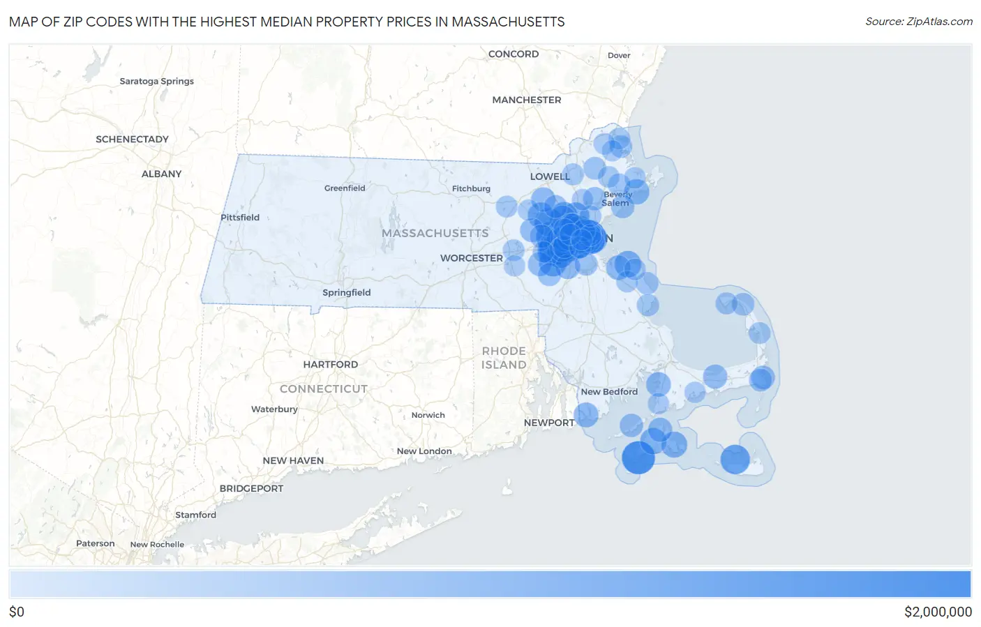 Zip Codes with the Highest Median Property Prices in Massachusetts Map