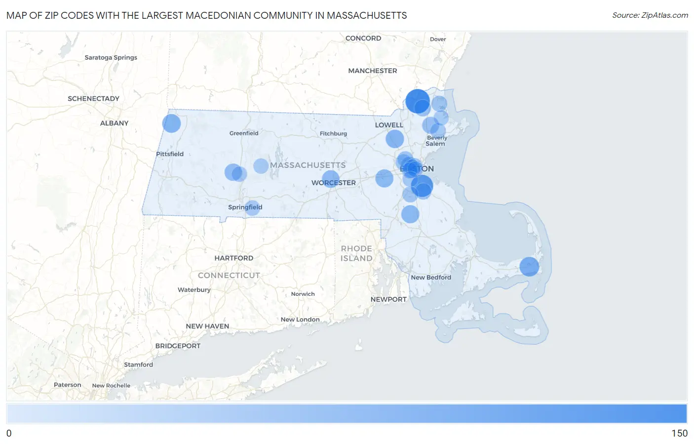Zip Codes with the Largest Macedonian Community in Massachusetts Map