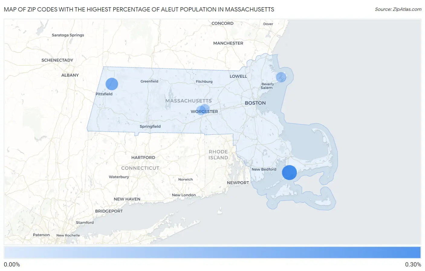 Zip Codes with the Highest Percentage of Aleut Population in Massachusetts Map