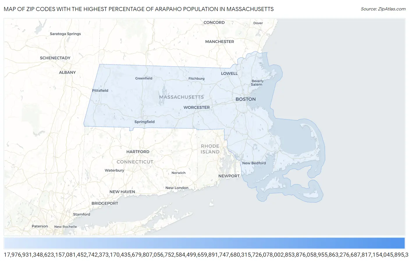 Zip Codes with the Highest Percentage of Arapaho Population in Massachusetts Map