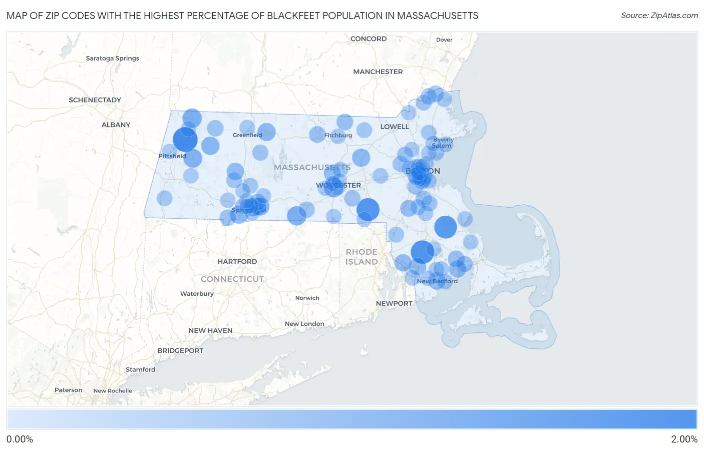 Zip Codes with the Highest Percentage of Blackfeet Population in Massachusetts Map