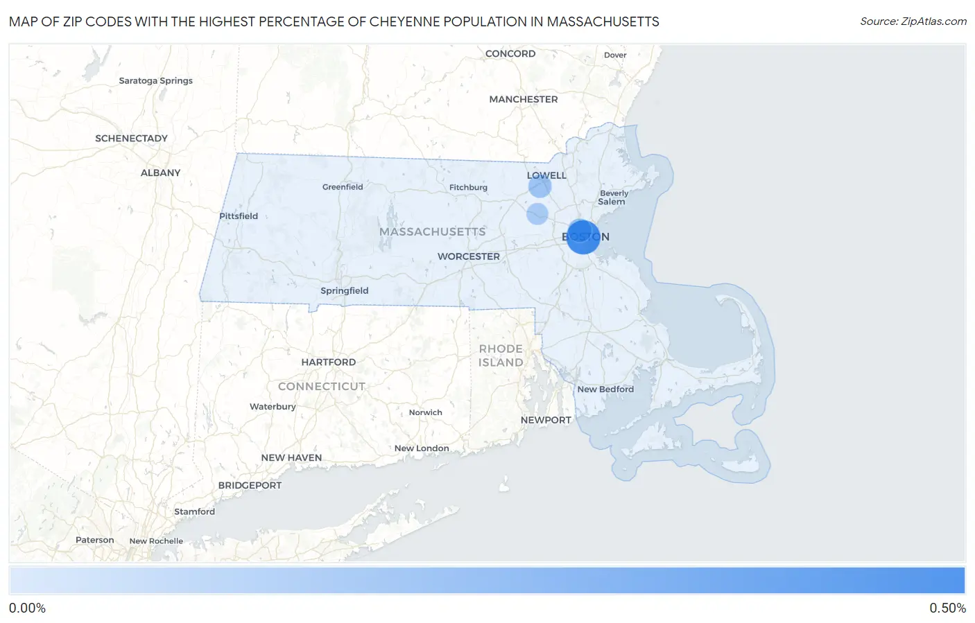 Zip Codes with the Highest Percentage of Cheyenne Population in Massachusetts Map