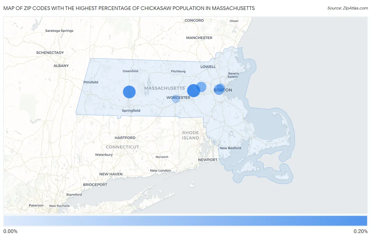 Zip Codes with the Highest Percentage of Chickasaw Population in Massachusetts Map