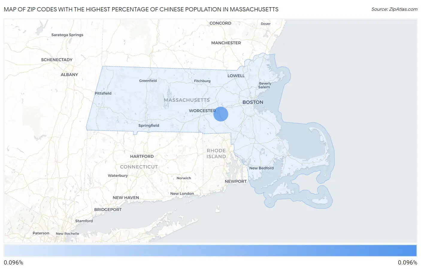 Zip Codes with the Highest Percentage of Chinese Population in Massachusetts Map
